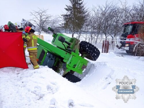 kpp ciechanów, wypadek, zdarzenie, odśnieżanie, ładowarka