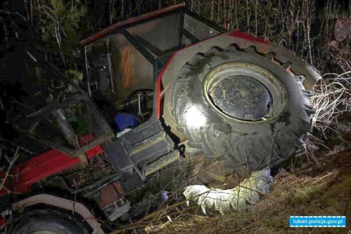 kpp lubań, poszukiwania, wywrócony ciągnik, traktorzysta, osp