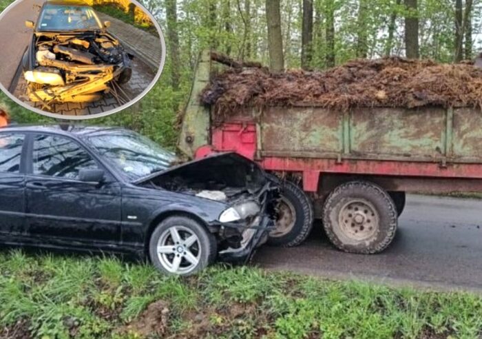 zderzenie, auto, bmw, ciągnik