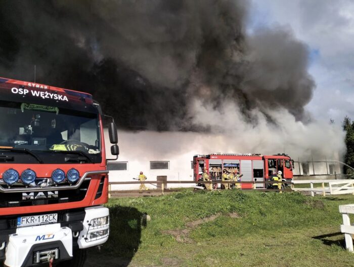 akcja gaśnicza, pożar, stadnina koni, pożar stadniny