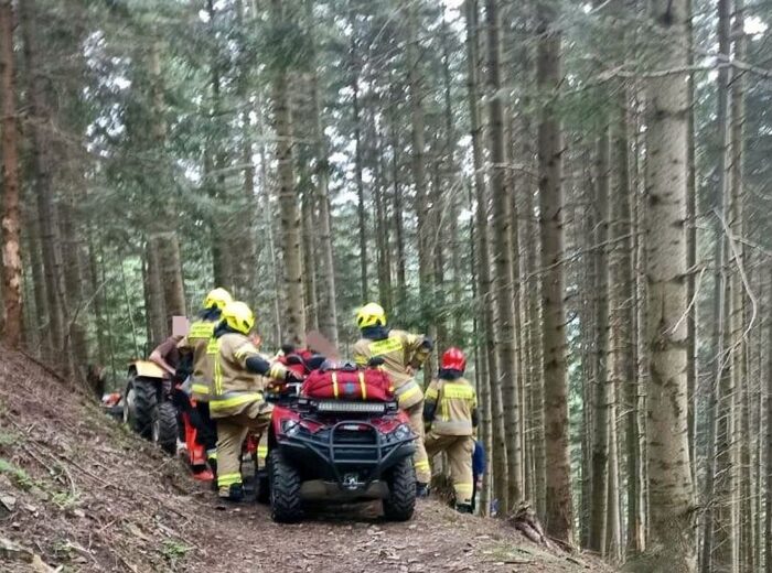 kp psp sucha beskidzka, wypadek, prace leśne, wycinka