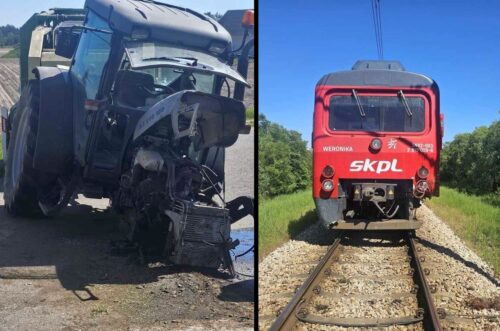 zdarzenie drogowe, zderzenie, ciągnik, pociąg