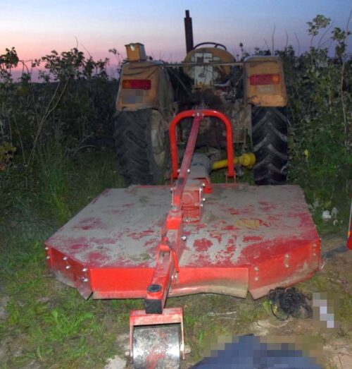 przygniecenie, ciągnik, kosiarka, kosiarka sadownicza, śmierć mężczyzny