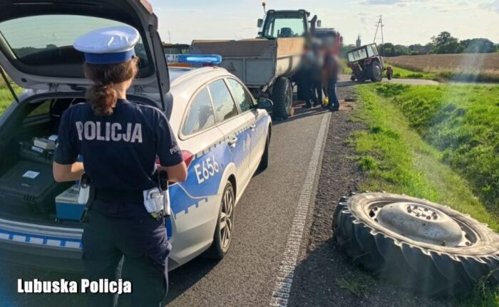 incydent drogowy, ciągnik, koło, pijany traktorzysta