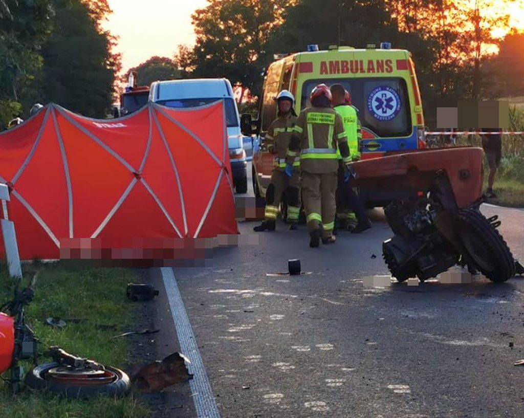 zderzenie, ciągnik, motocykl, śmierć motocyklisty