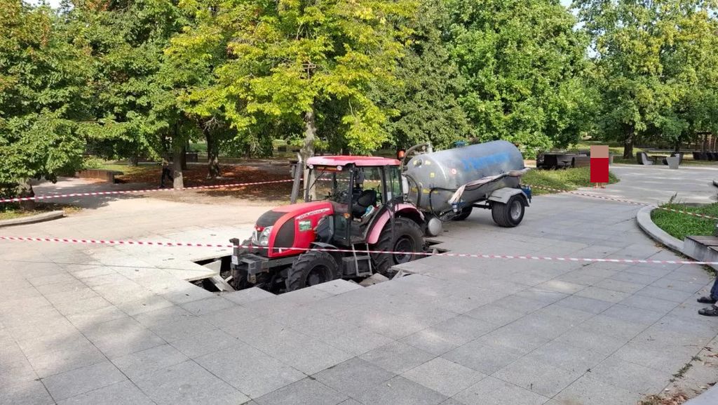 ciągnik, traktorzysta, fontanna, zdarzenie