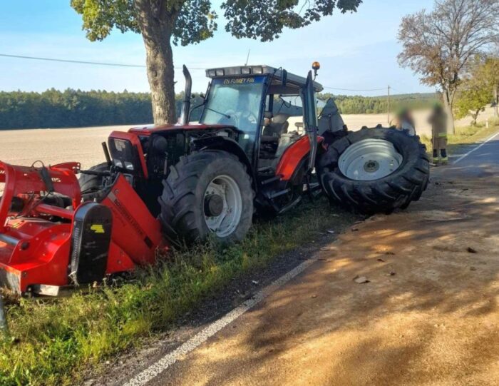 zdarzenie drogowe, ciągnik, ciężarówka, ranny traktorzysta