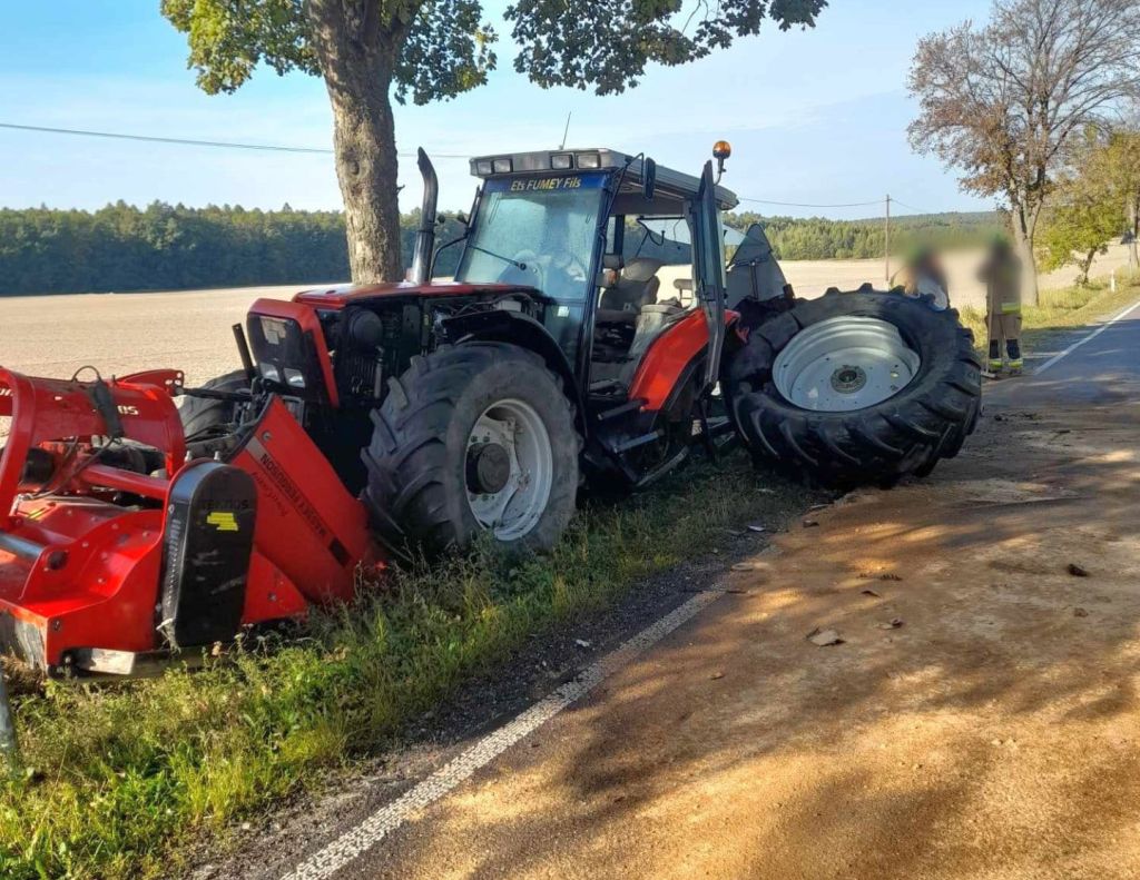 zdarzenie drogowe, ciągnik, ciężarówka, ranny traktorzysta