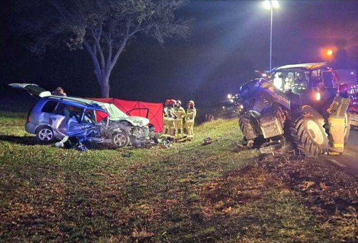 zderzenie, auto, ciągnik, śmierć mężczyzny