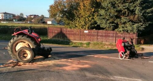 zderzenie, auto, ciągnik, senior