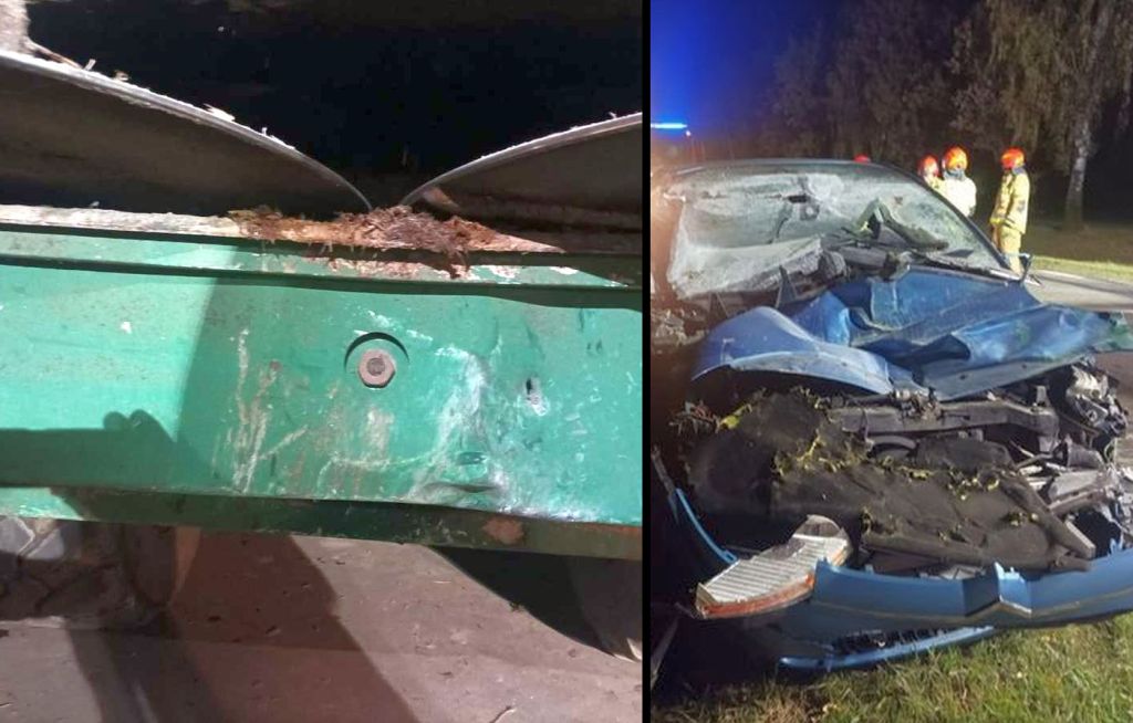 zderzenie, ciągnik, rozsiewacz nawozów, auto