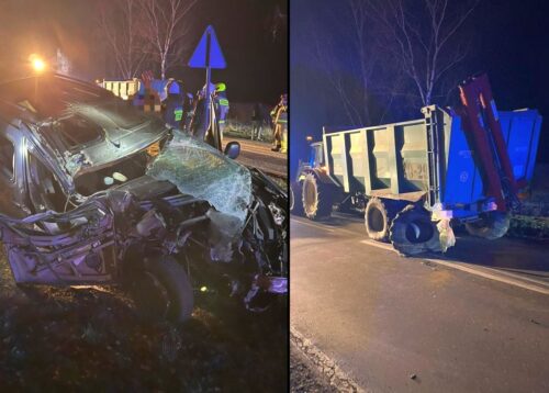 zderzenie, auto, ciągnik, przyczepa, kukurydza