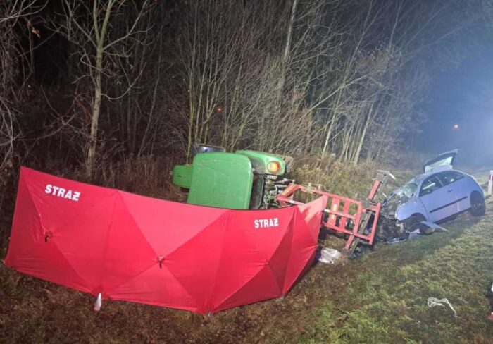 wypadek, auto, ciągnik, śmierć traktorzysty