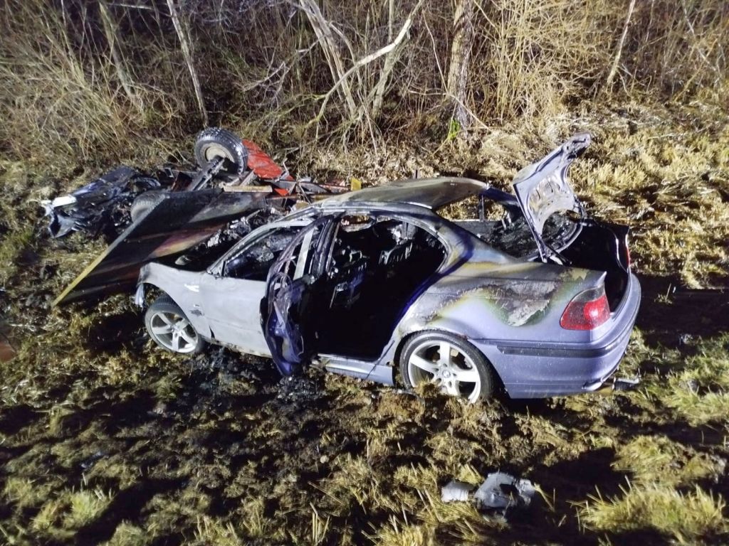 zderzenie, ciągnik, auto, pożar