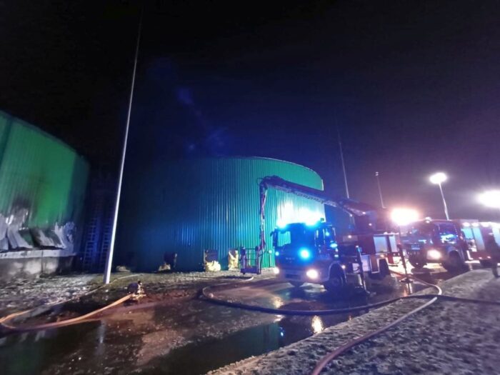 pożar, biogazownia, pożar biogazowni, akcja gaśnicza