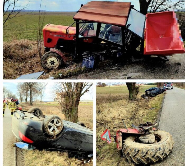 wypadek, zderzenie, auto, ciągnik
