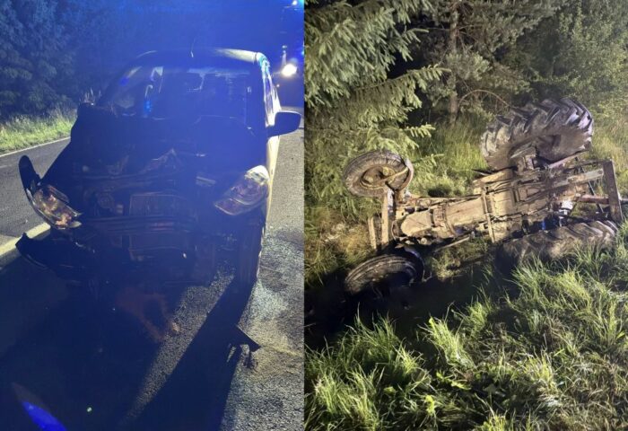 wypadek, zderzenie, auto, ciągnik