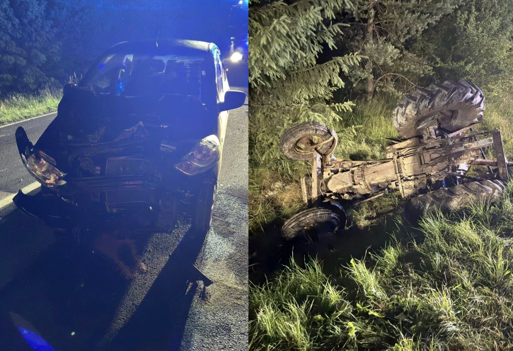 wypadek, zderzenie, auto, ciągnik