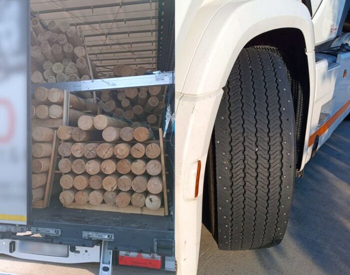 itd, kontrola drogowa, ciężarówka, przewóz drewna, opony z kolcami