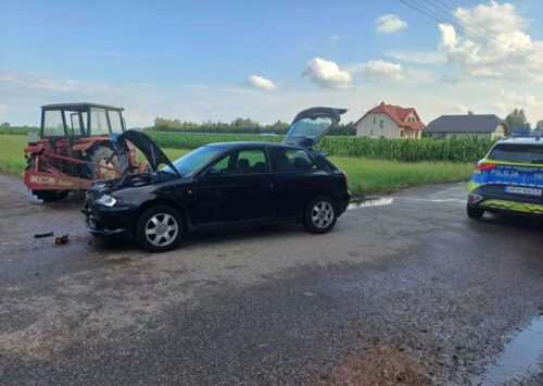 kolizja, zderzenie, ciągnik, auto