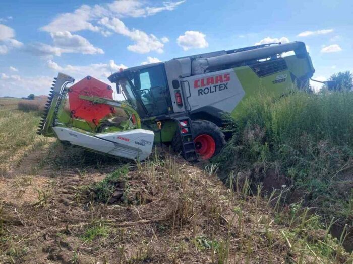 żniwa, koszenie rzepaku, kombajn, wykop