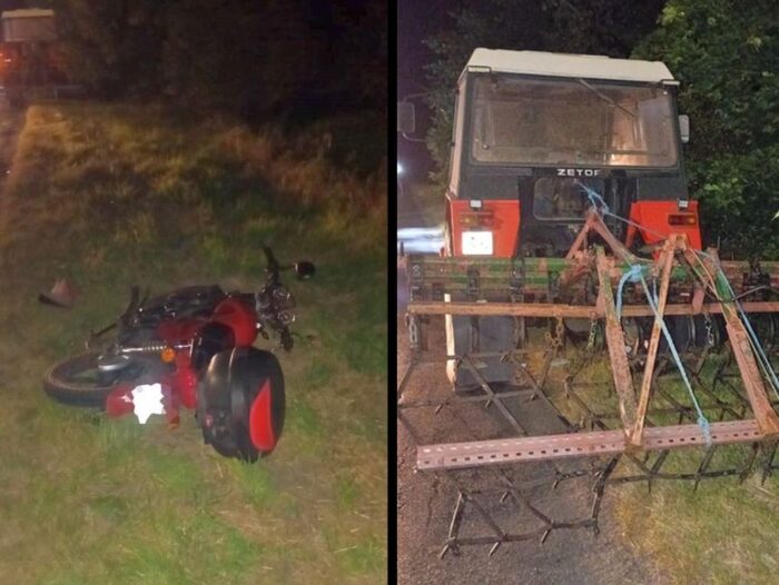 zderzenie, wypadek, ciągnik, motorower