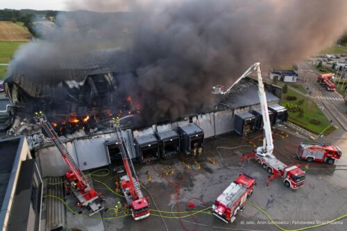pożar, zakład przetwórstwa drobiu, zakład mięsny, akcja gaśnicza