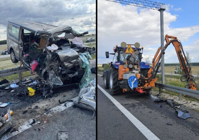 wypadek, zderzenie, bus, ciągnik