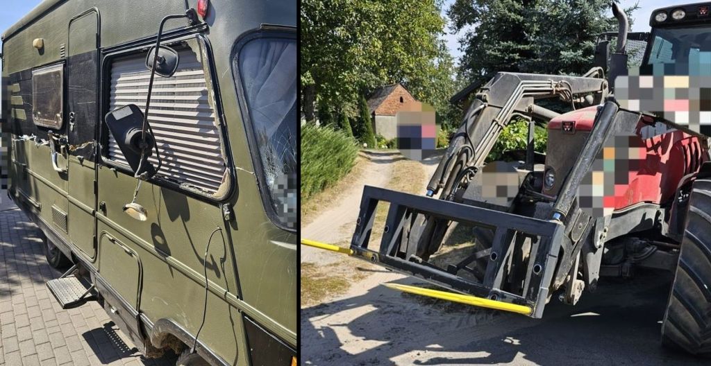 kolizja, zderzenie, ciągnik, kamper