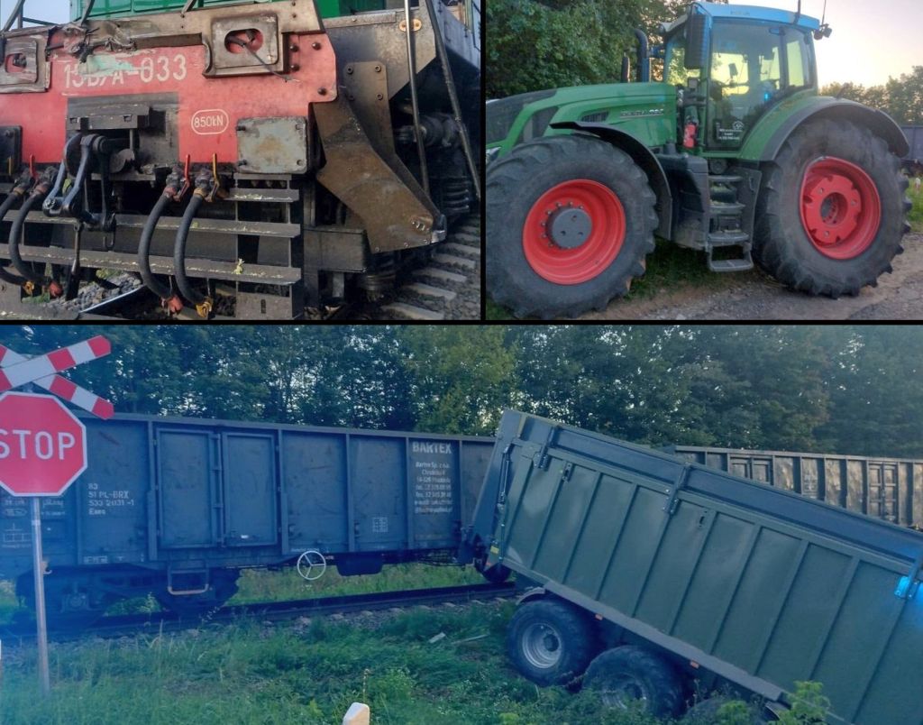 ciągnik, przyczepa, pociąg, przejazd kolejowy