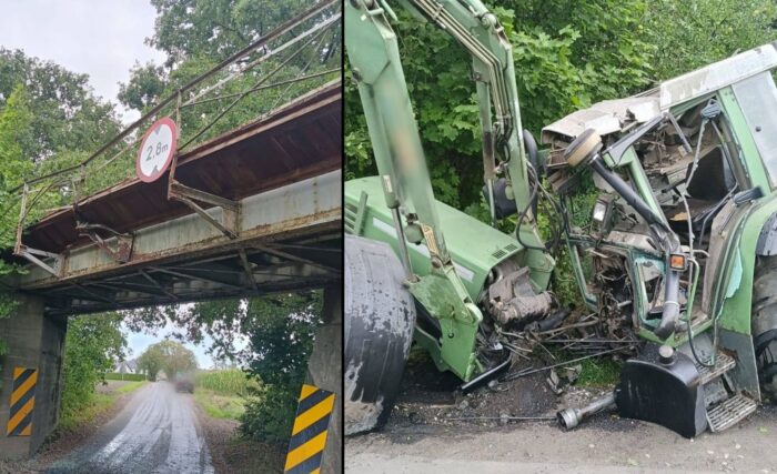 zderzenie, ciągnik, wiadukt kolejowy, tur