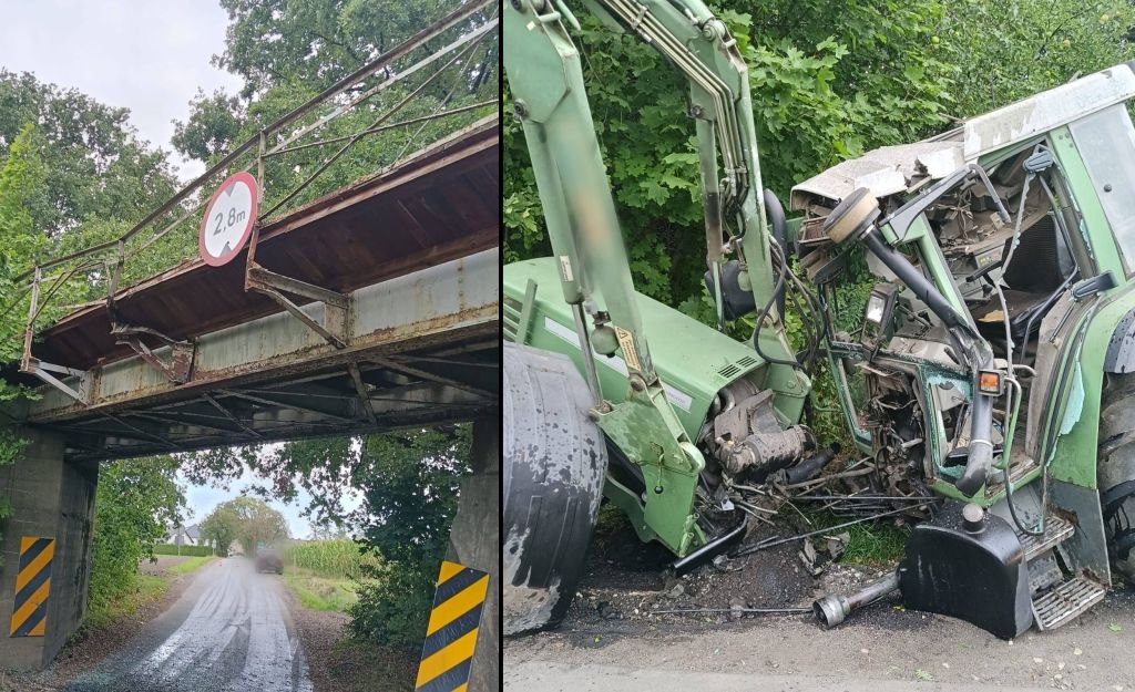zderzenie, ciągnik, wiadukt kolejowy, tur