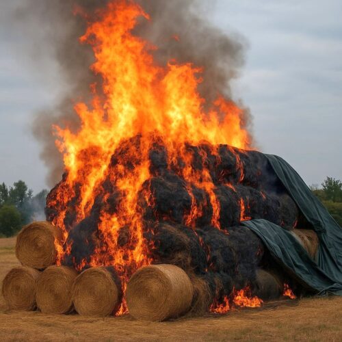 pożar, siano, baloty, straty