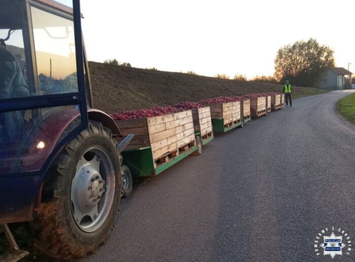 kontrola drogowa, ciągnik, wózek sadowniczy, traktorzystka