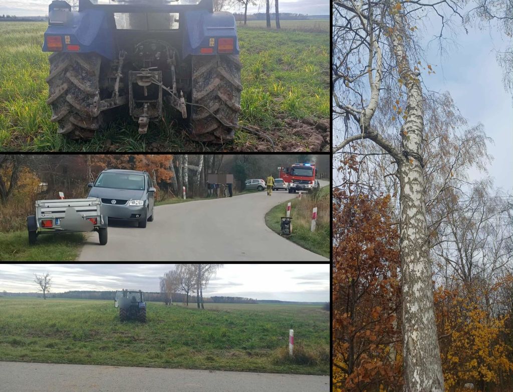 wypadek, wycinka drzewa, ciągnik, linka