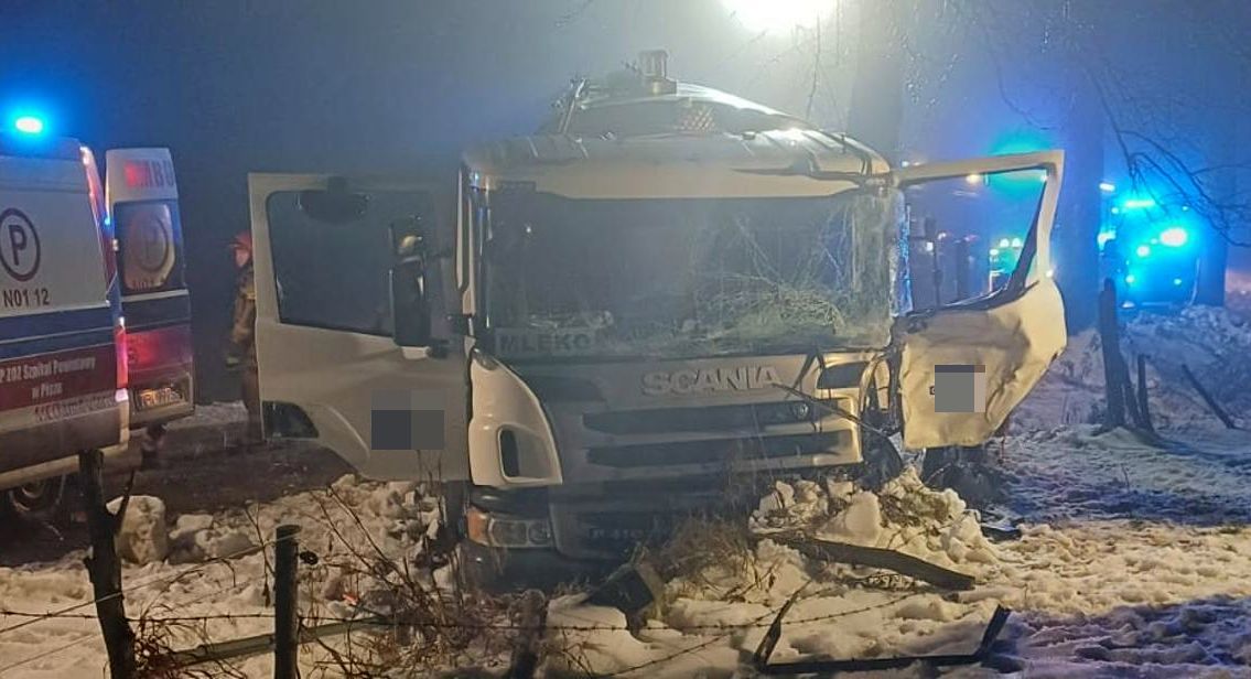 zderzenie, ciężarówka, mleczarka, przewóz mleka, ranny kierowca