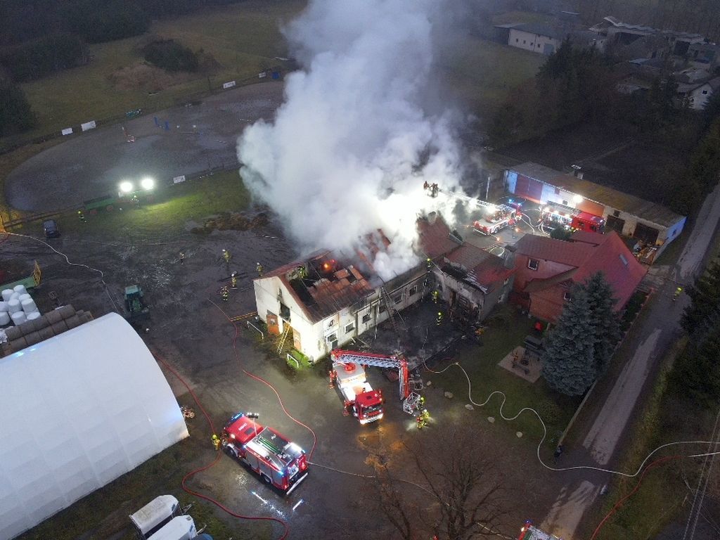 pożar, budynek inwentarski, budynek gospodarczy, konie
