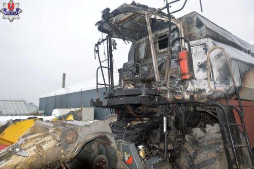 pożar, kombajn, ciężarówki, ciągniki