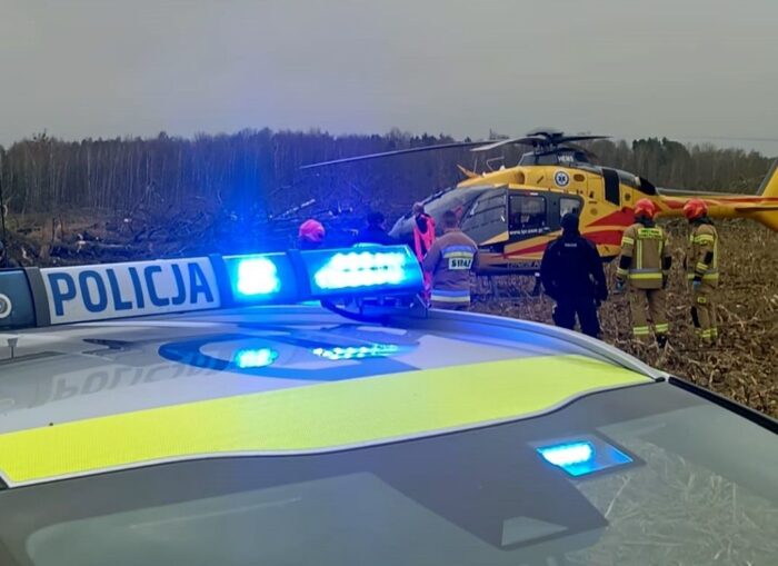 wypadek, prace leśne, wycinka drzewa, ranny mężczyzna