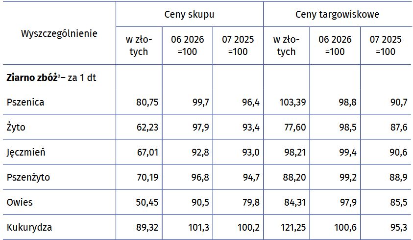 ceny zbóż, GUS