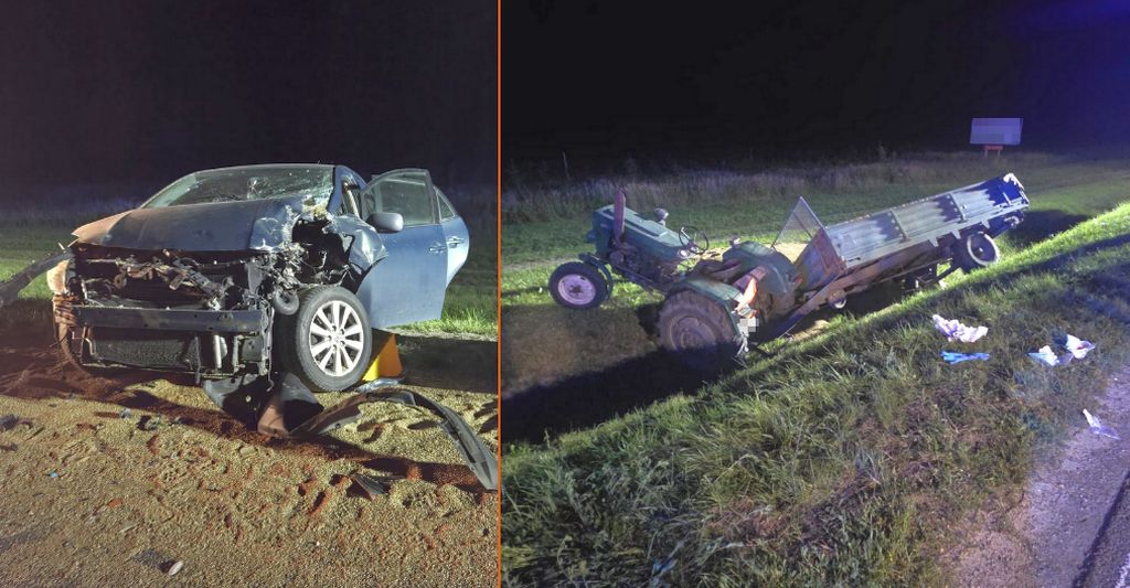zderzenie z ciągnikiem, wypadek ciągnik